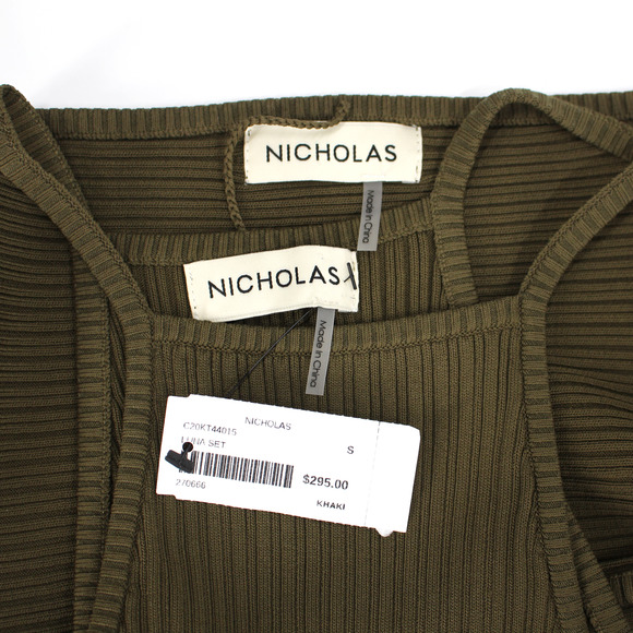 NICHOLAS Luna Khaki Green Rib Knit Racerback Tank Shrug Set S NEW Detatchable - Picture 6 of 6
